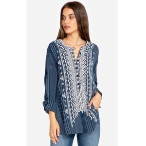 Johnny Was Jemah Blue Embroidered Top XS